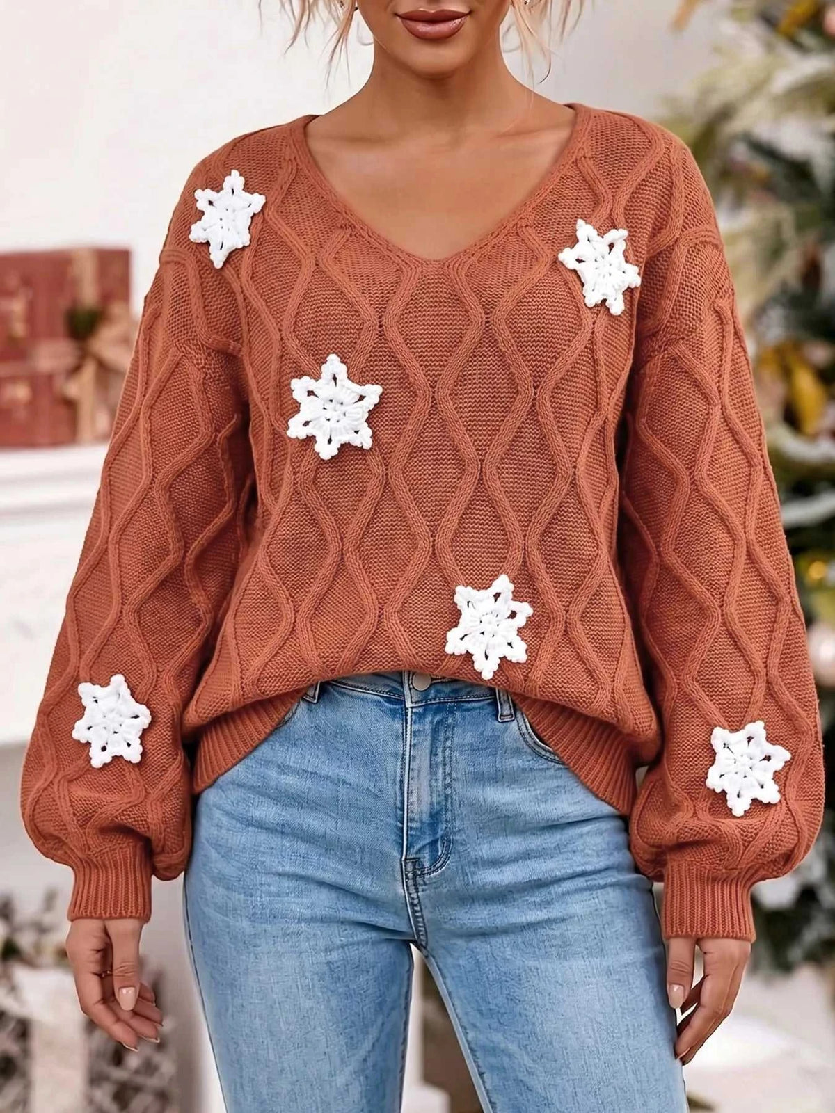 Snowflake Textured V-Neck Sweater 101002212171336 40 Affordable Fashion Under $100 Jerry's Apparel 