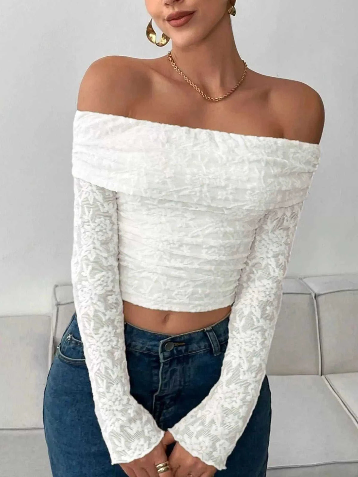 Lace Off-Shoulder Long Sleeve Top 100100624479187 75 Affordable Fashion Under $100 Jerry's Apparel 