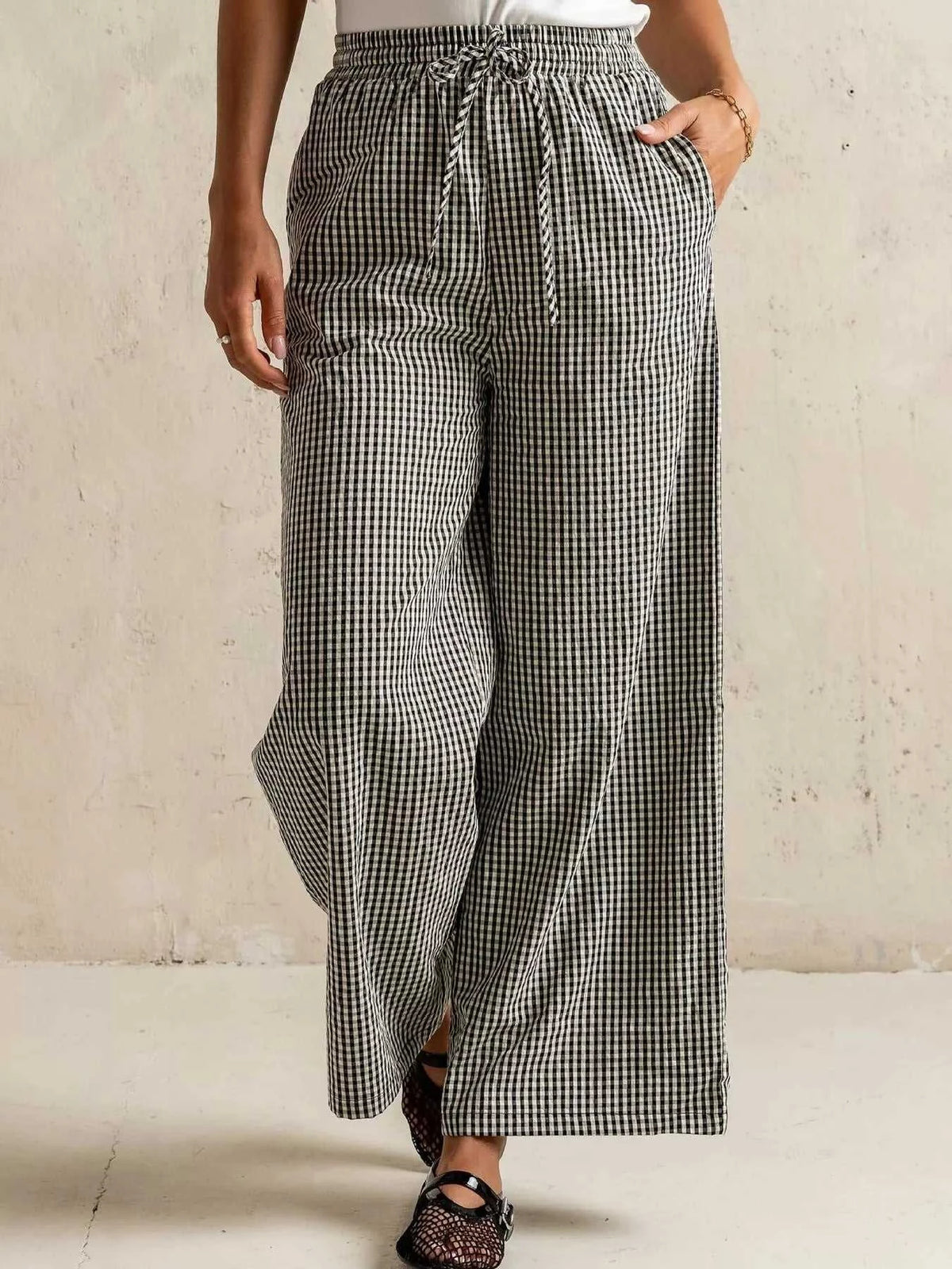 Gingham Print Wide Leg Casual Pants 100100684069548 30 Affordable Fashion Under $100 Jerry's Apparel 
