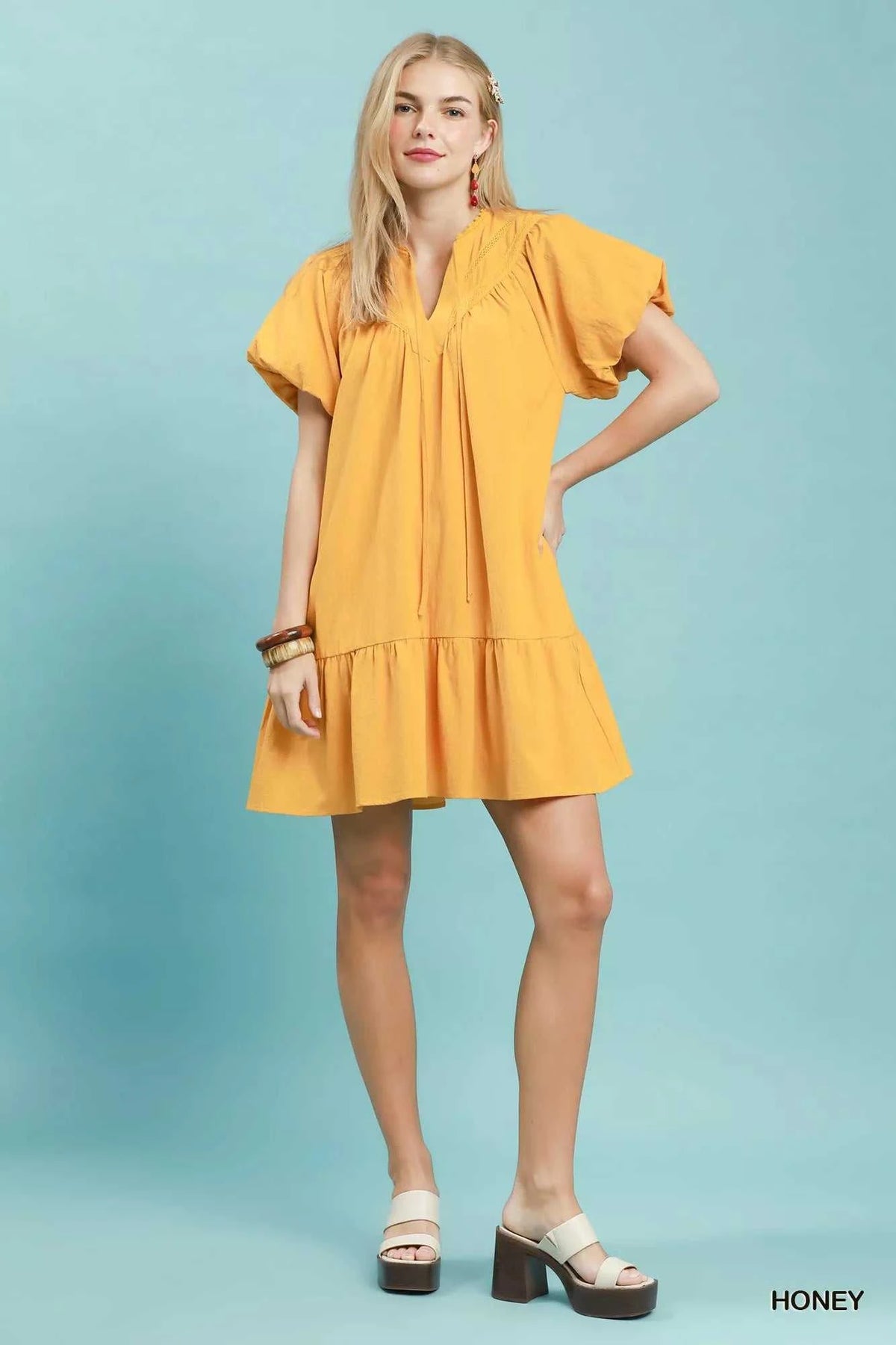 Umgee Flutter Sleeve Tassel Tie Ruffle Hem Mini Dress 100100216541175 62 Affordable Fashion Under $100 Jerry's Apparel 