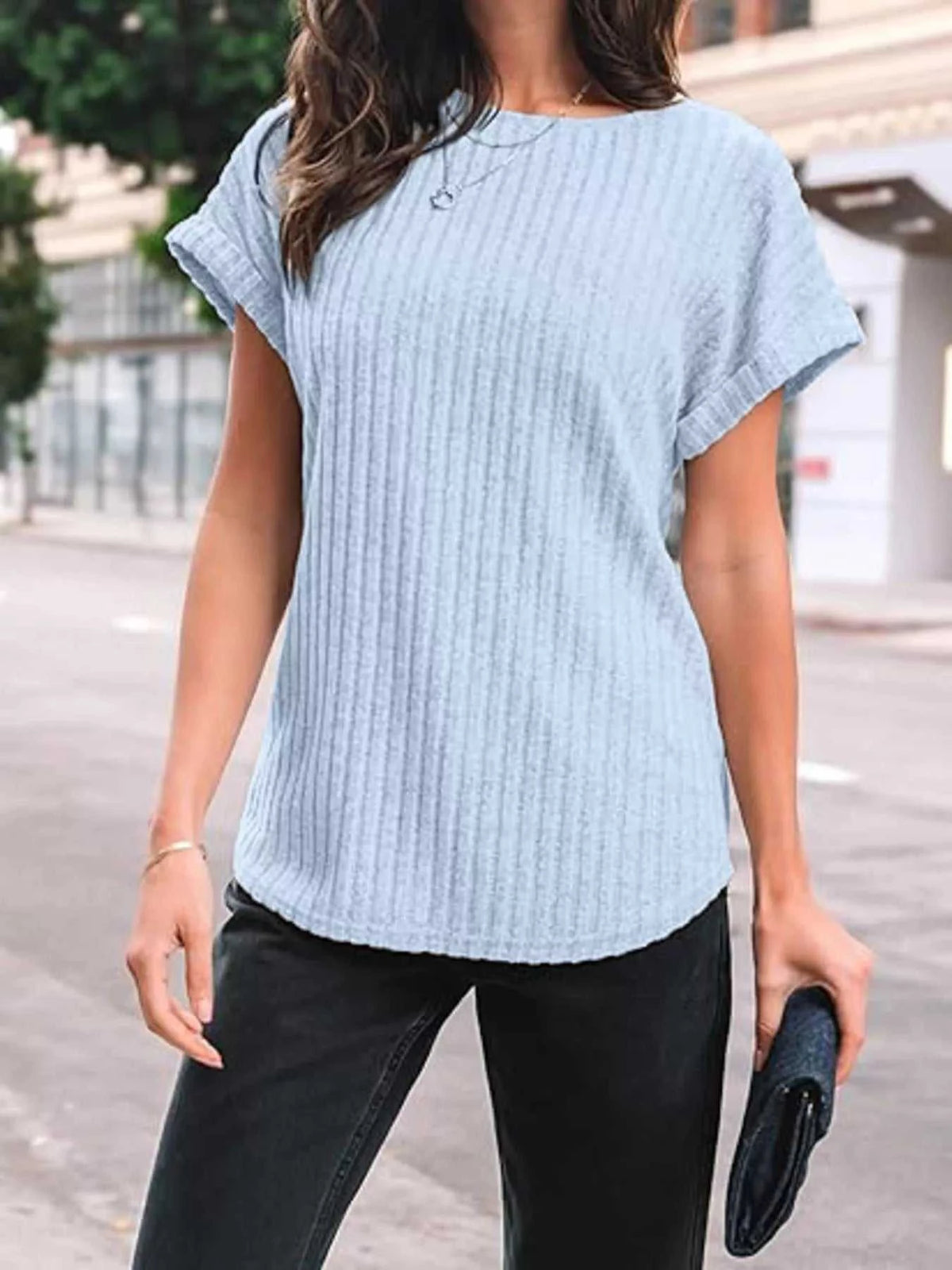 Casual Ribbed Knit Short Sleeve T-Shirt 100100691365915 25 Affordable Fashion Under $100 Jerry's Apparel 