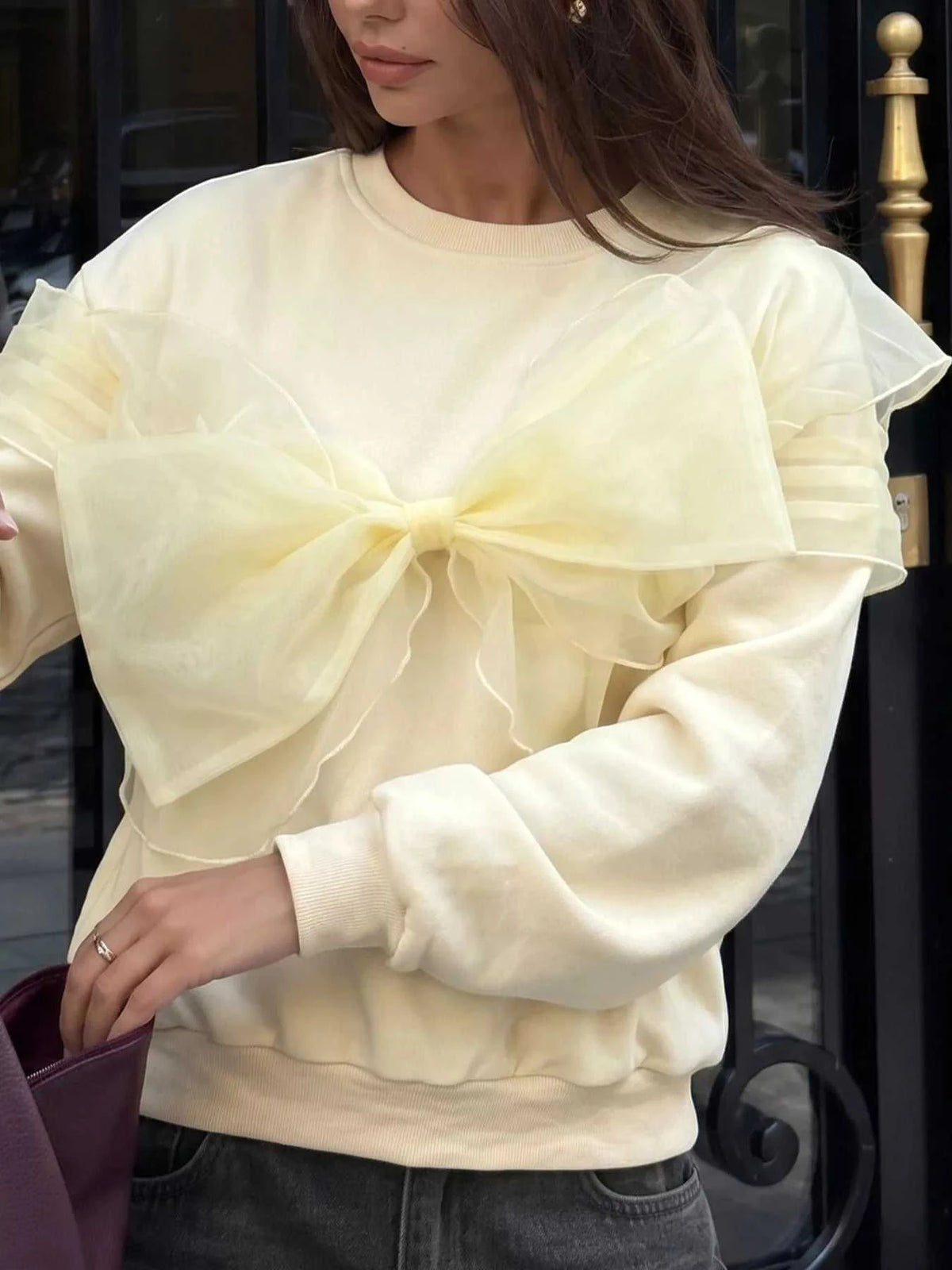 Bow Round Neck Long Sleeve Sweatshirt 100100219588007 39 Affordable Fashion Under $100 Jerry's Apparel 