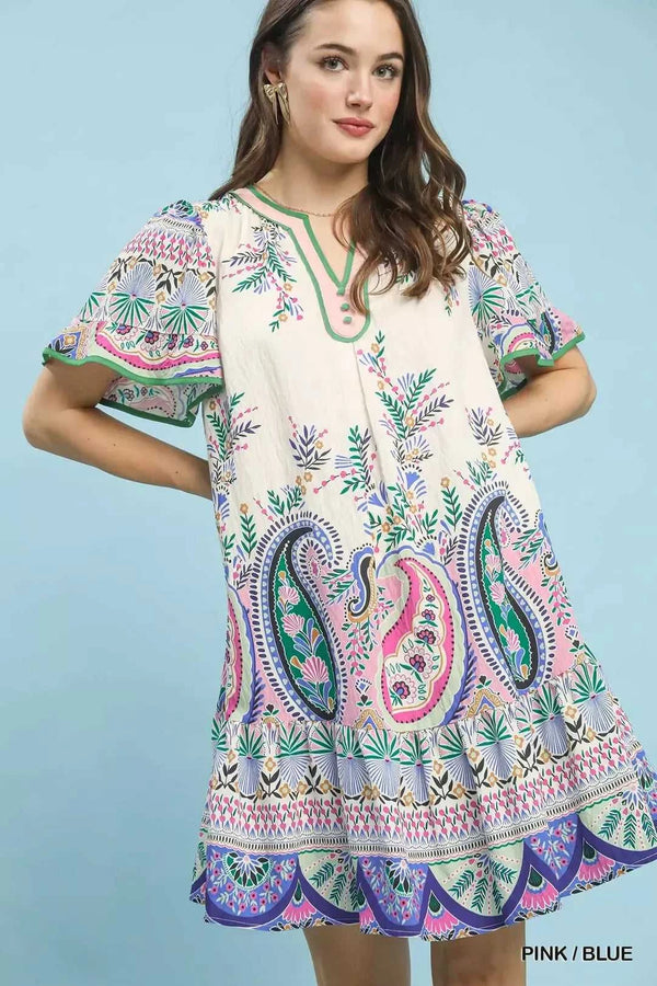 Umgee Paisley Flutter Sleeve Mini Dress 100100066471929 57 Gifts for Her Jerry's Apparel 