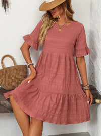 Mandy Ruffled Ruched Round Neck Half Sleeve Dress 100100796041903 25 Affordable Fashion Under $100 Jerry's Apparel 