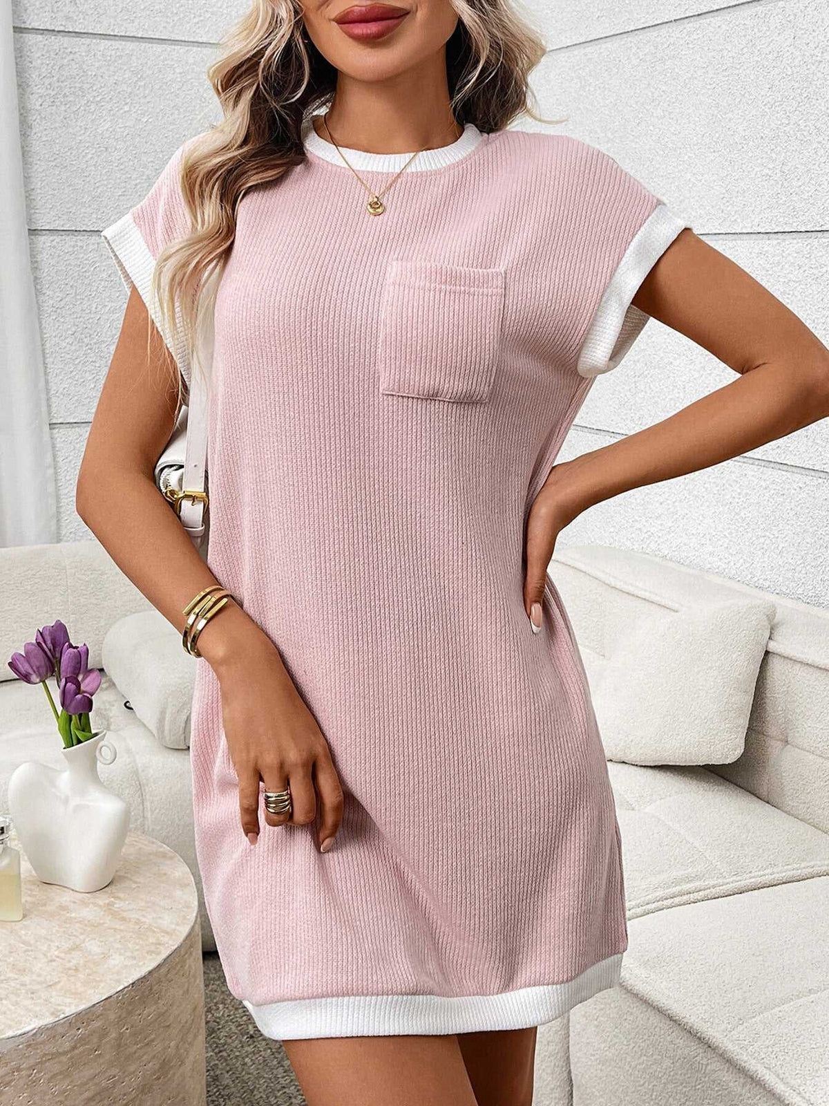 Contrast Trim Ribbed Knit Mini Dress with Pocket 100100281069040 32 Affordable Fashion Under $100 Jerry's Apparel 