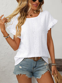 Mandy Eyelet Round Neck Short Sleeve Top