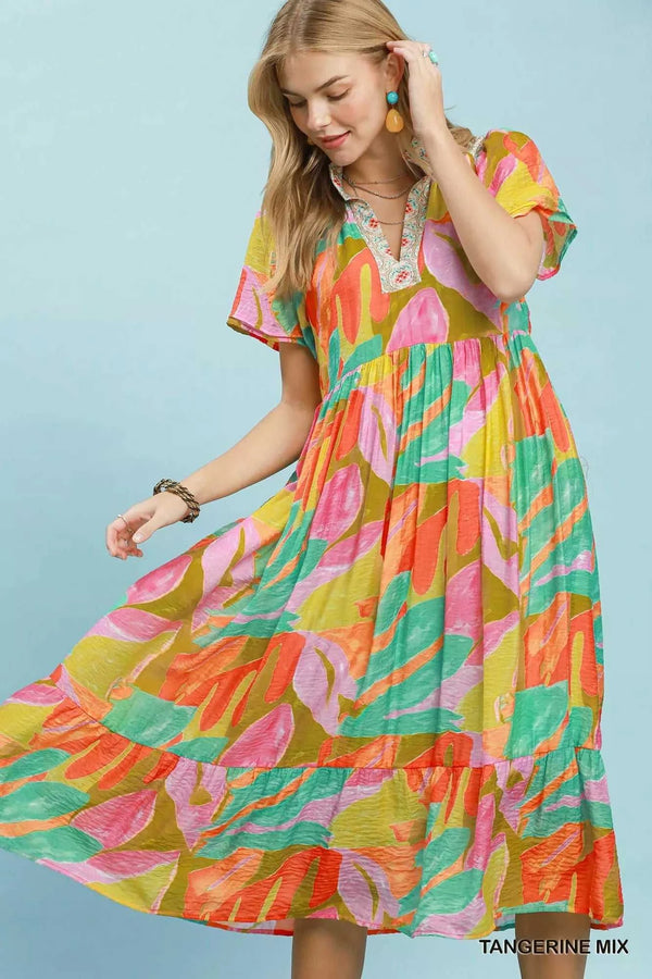 Umgee Abstract Tropical Print Tiered Midi Dress 100100221421036 64 Affordable Fashion Under $100 Jerry's Apparel 