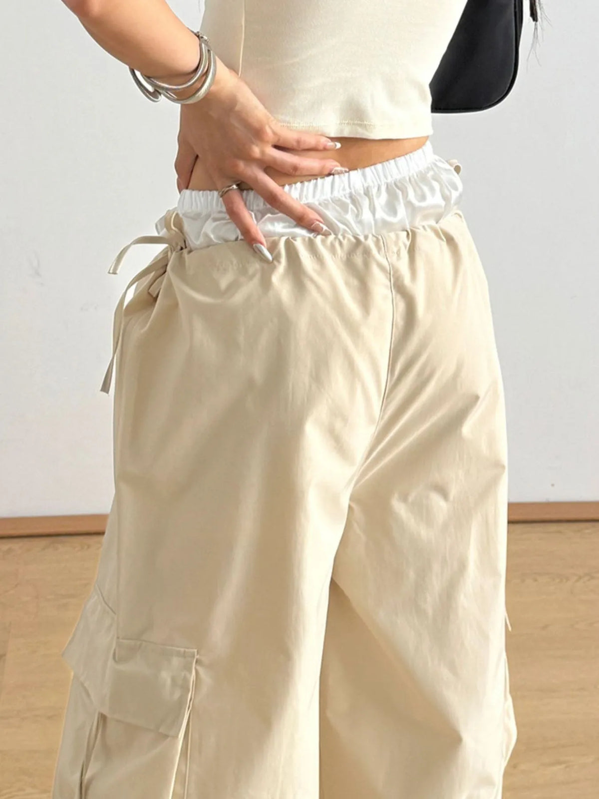 Cargo Wide Leg Pants with Bow Tie Details