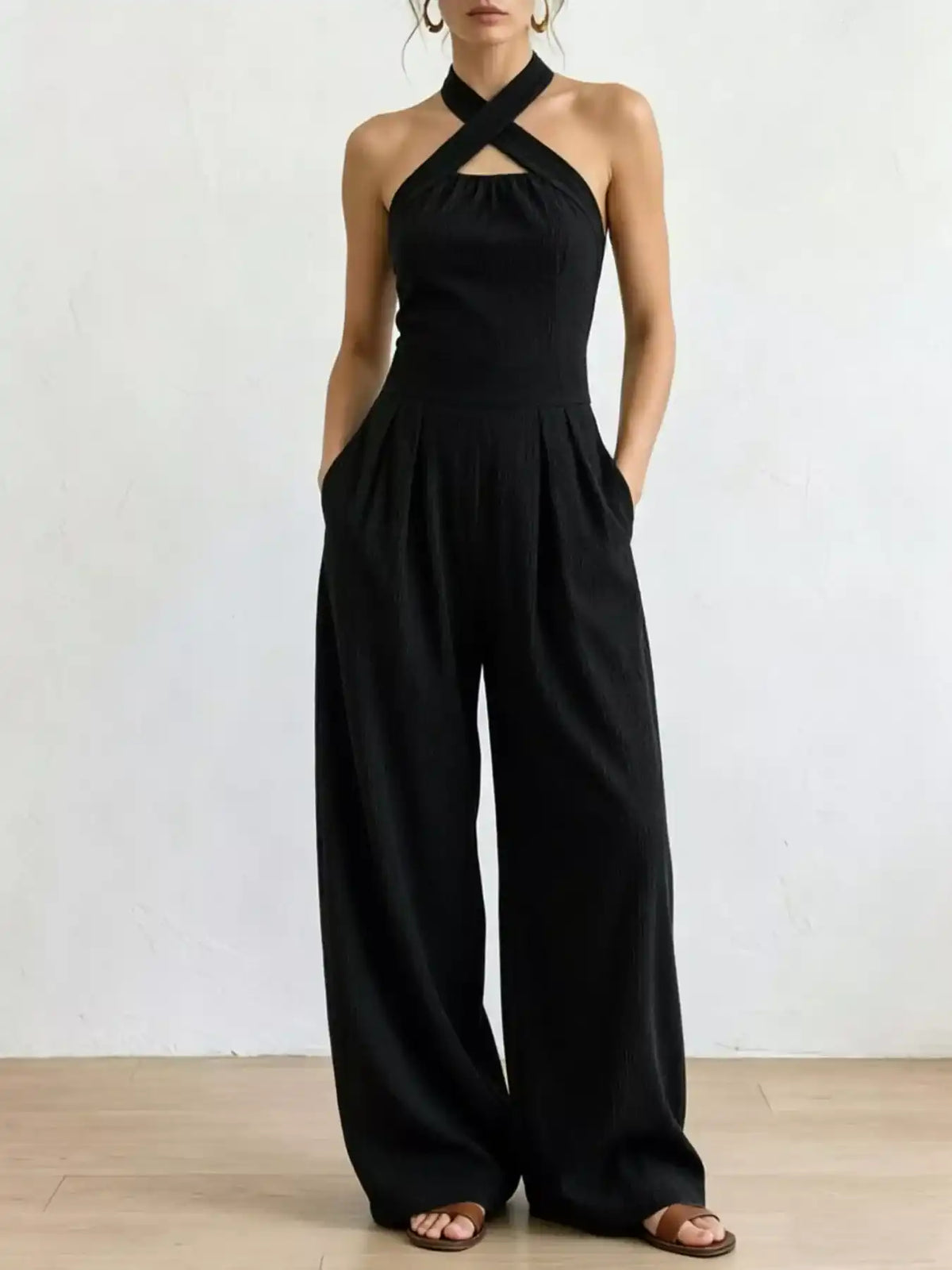 Full Size Halter Neck Wide-Leg Jumpsuit Plus Size 101001857800379 54 Affordable Fashion Under $100 Jerry's Apparel 