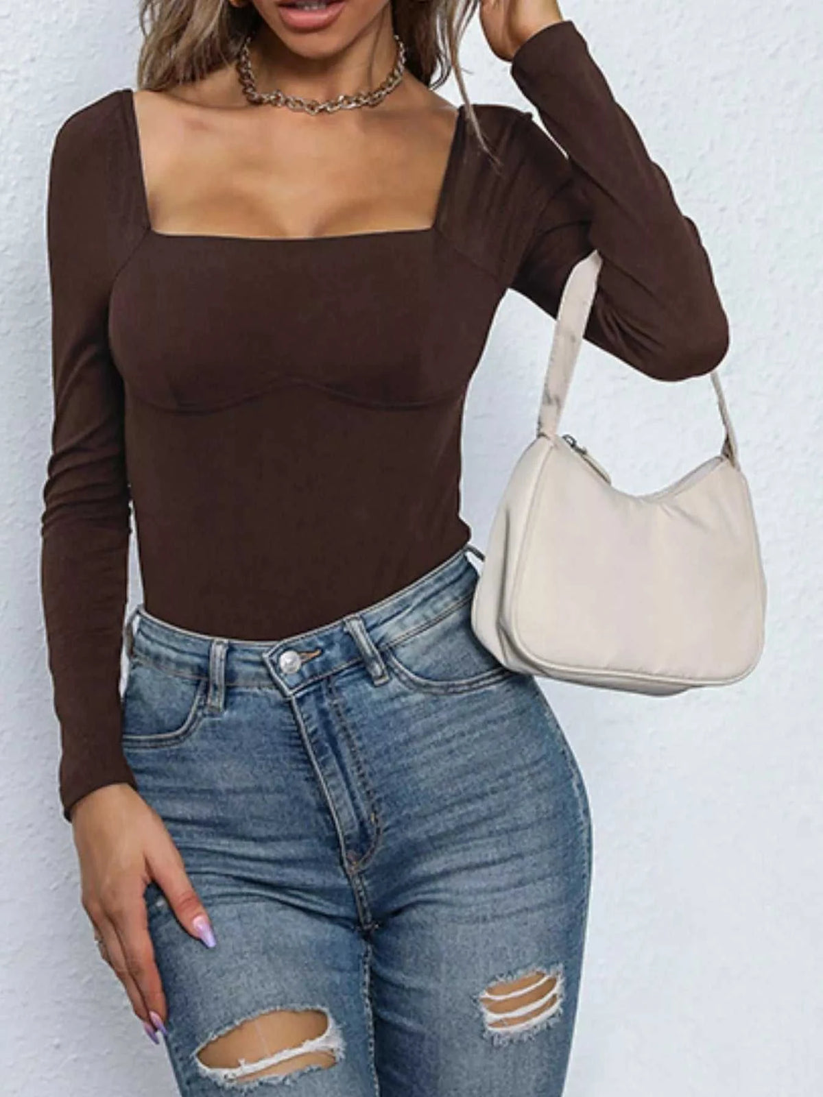 Square Neck Long Sleeve Bodysuit 100100815021205 33 Affordable Fashion Under $100 Jerry's Apparel 