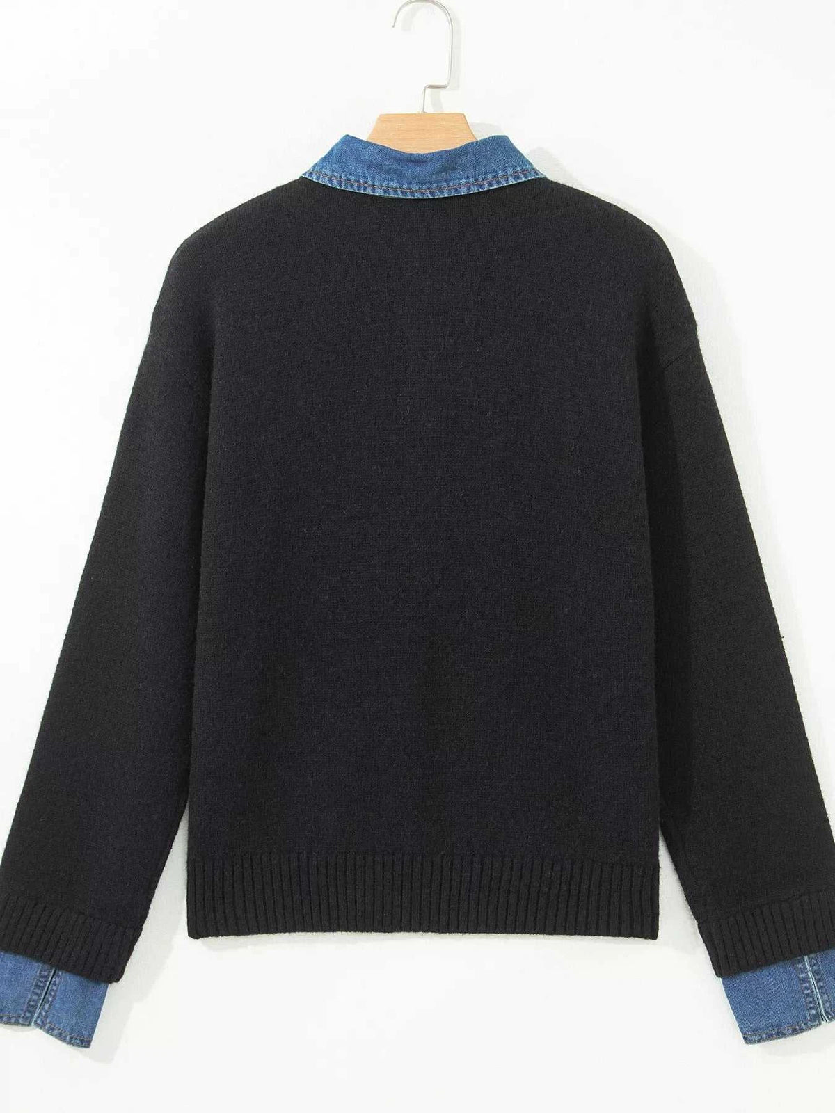Denim Patchwork Collar Cuffed Casual Sweater 101002510428172 77 Women's Sweaters and Knitwear Jerry's Apparel 