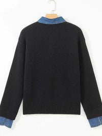 Denim Patchwork Collar Cuffed Casual Sweater 101002510428172 77 Women's Sweaters and Knitwear Jerry's Apparel 
