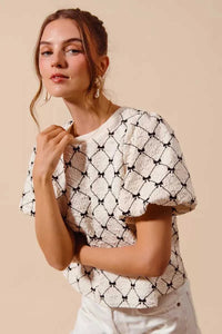 SO ME Bow Texture Woven Bubble Sleeve Top 100100611111697 44 Affordable Fashion Under $100 Jerry's Apparel 