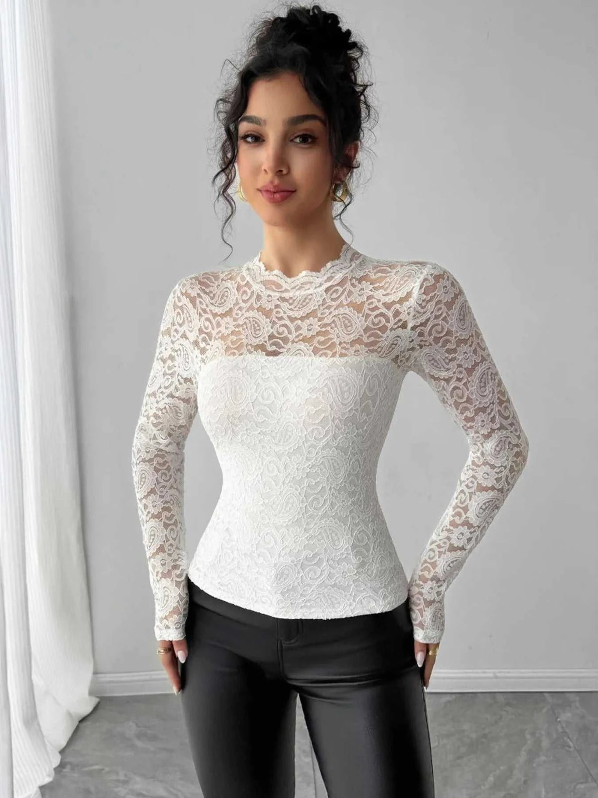 Zip Back Long Sleeve Lace Top 100100284576767 33 Affordable Fashion Under $100 Jerry's Apparel 