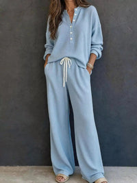 Waffle Knit Button Detail Top and Pants Set 101001629020741 57 Gifts for Her Jerry's Apparel 