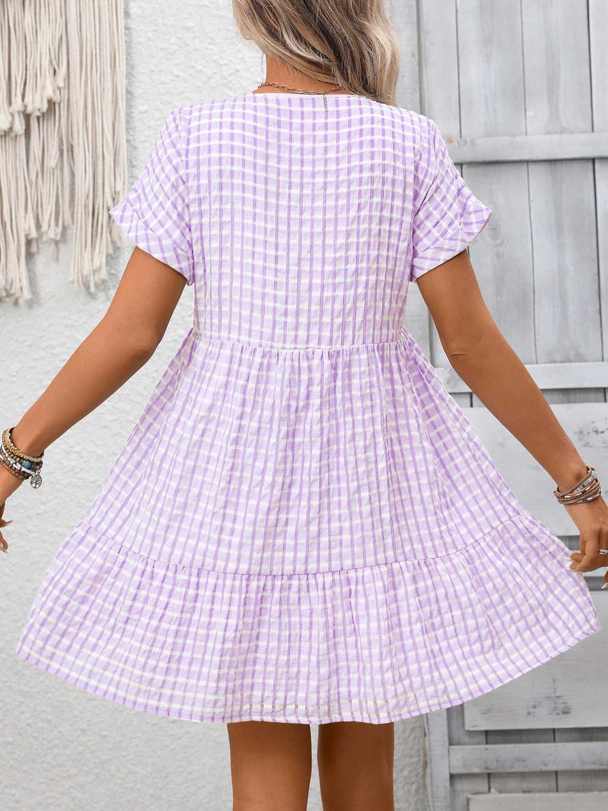 Plaid V-Neck Ruffle Hem Mini Dress 100100856082882 43 Affordable Fashion Under $100 Jerry's Apparel 