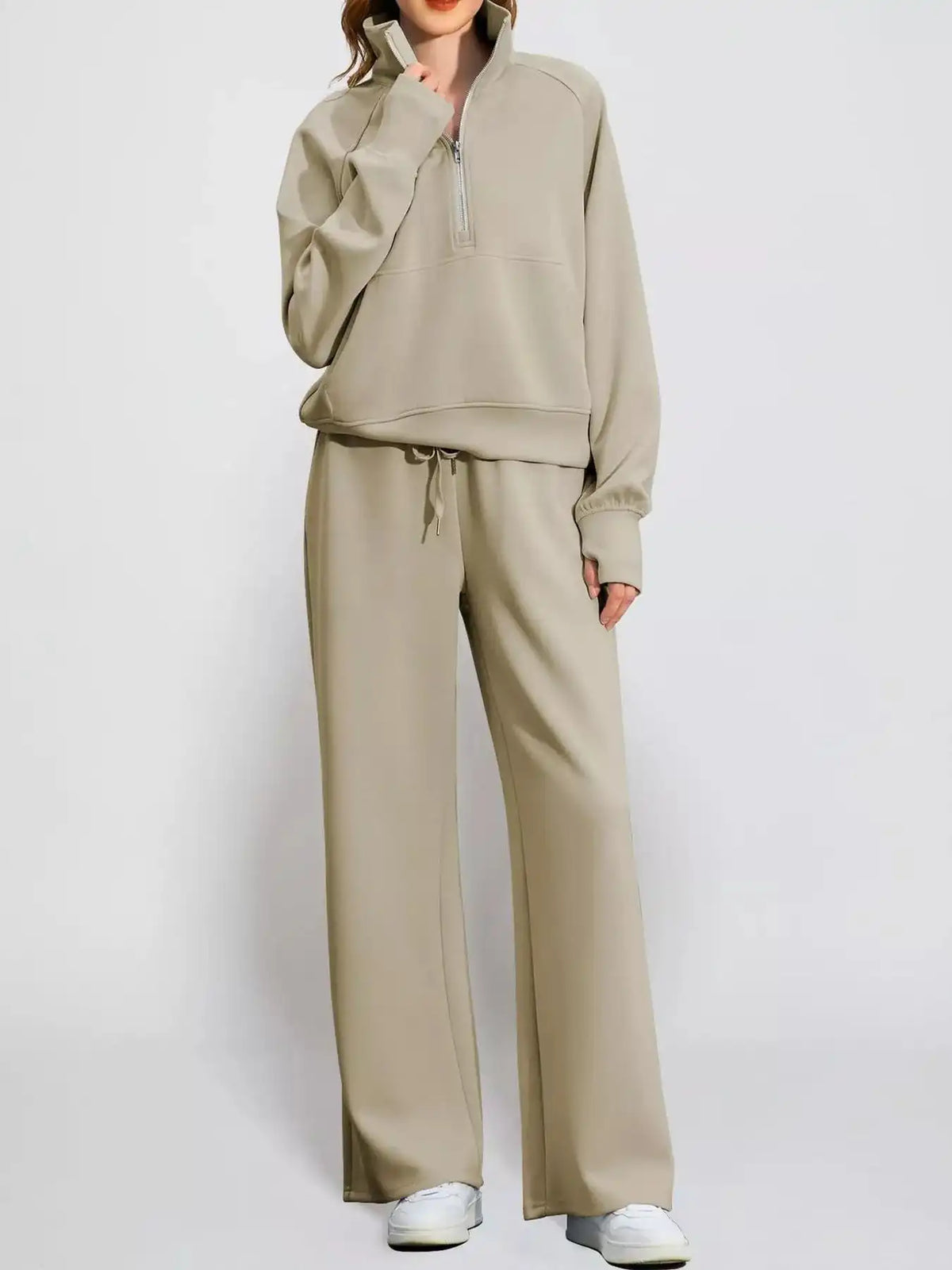 Half-Zip Sweatshirt and Wide-Leg Pants Set 101001840100593 40 Gifts for Her Jerry's Apparel 