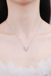 Sterling Silver V Letter Pendant Necklace