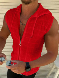 Men's Full Size Zip Up Sleeveless Hooded Top Plus Size