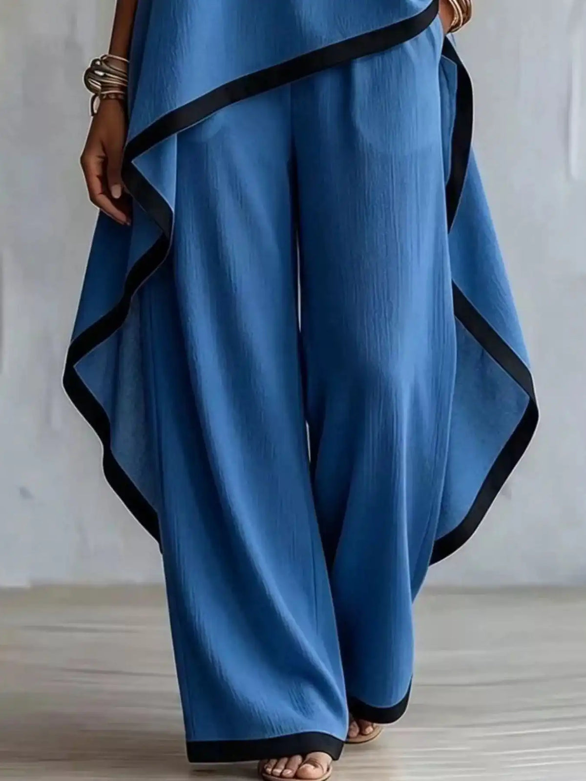 Full Size Contrast Trim High-Low Top and Pants Set Plus Size 101001695377847 67 Women's Pants Set Gifts for Her Jerry's Apparel 