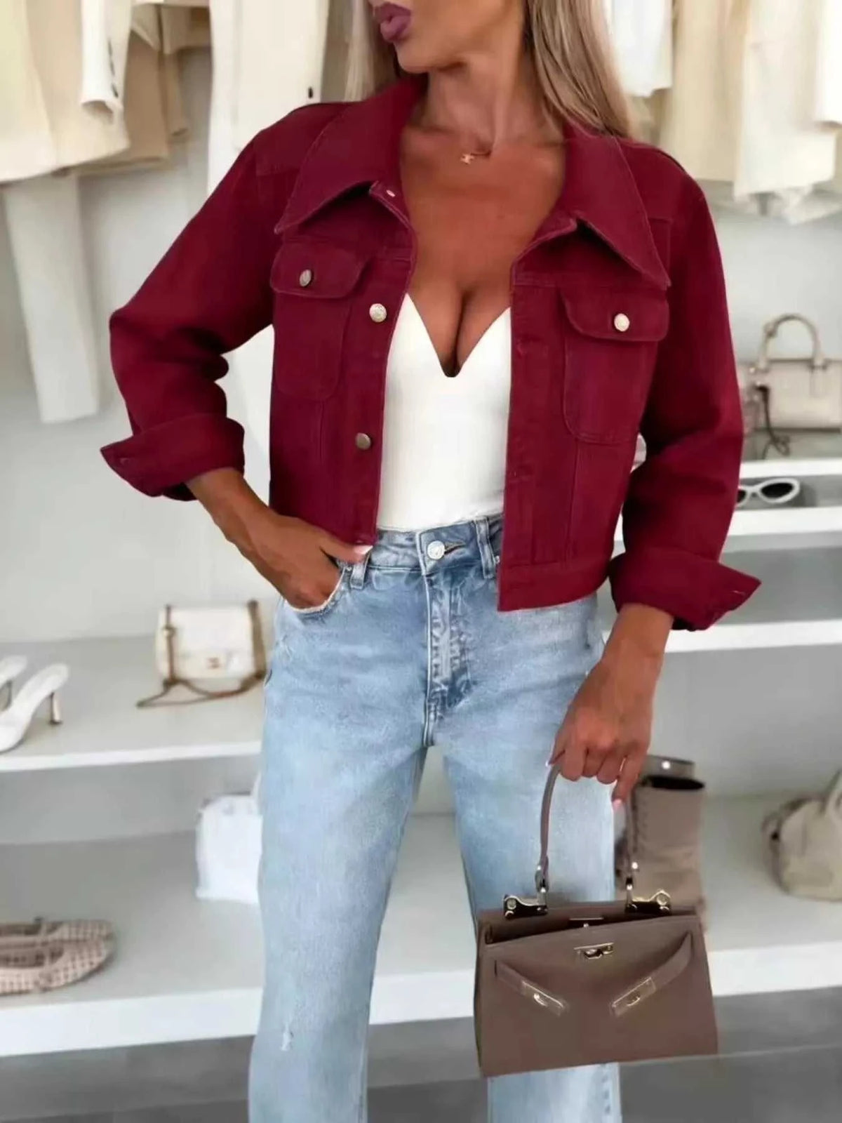 Full Size Chic Cropped Denim Jacket Plus Size 100100221088998 58 Affordable Fashion Under $100 Jerry's Apparel 