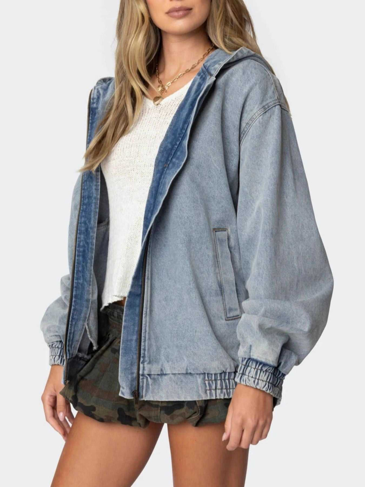 Hooded Oversized Zip Up Denim Jacket 100100161894266 77 Affordable Fashion Under $100 Jerry's Apparel 
