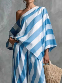 Full Size One-Shoulder Striped Top and Wide-Leg Pants Set Plus Size 100100587283863 37 Affordable Fashion Under $100 Jerry's Apparel 
