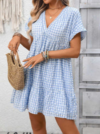 Plaid V-Neck Ruffle Hem Mini Dress 100100856082882 43 Affordable Fashion Under $100 Jerry's Apparel 