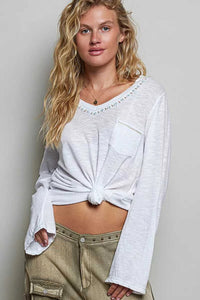 POL Contrast Hand-Stitch V-Neck Lightweight Knit Long Sleeve Top 100100786331083 43 Affordable Fashion Under $100 Jerry's Apparel 