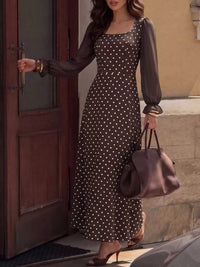 Polka Dot Square Neck Long Sleeve Maxi Dress 100100951009677 41 Affordable Fashion Under $100 Jerry's Apparel 
