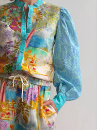 Printed Button Up Shirt and Shorts Set