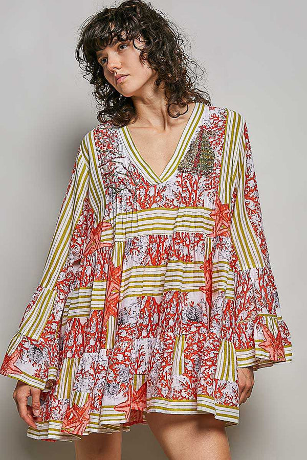 POL Striped Floral Long Sleeve Mini Dress with Pintuck Detail 100100852921122 52 Affordable Fashion Under $100 Jerry's Apparel 