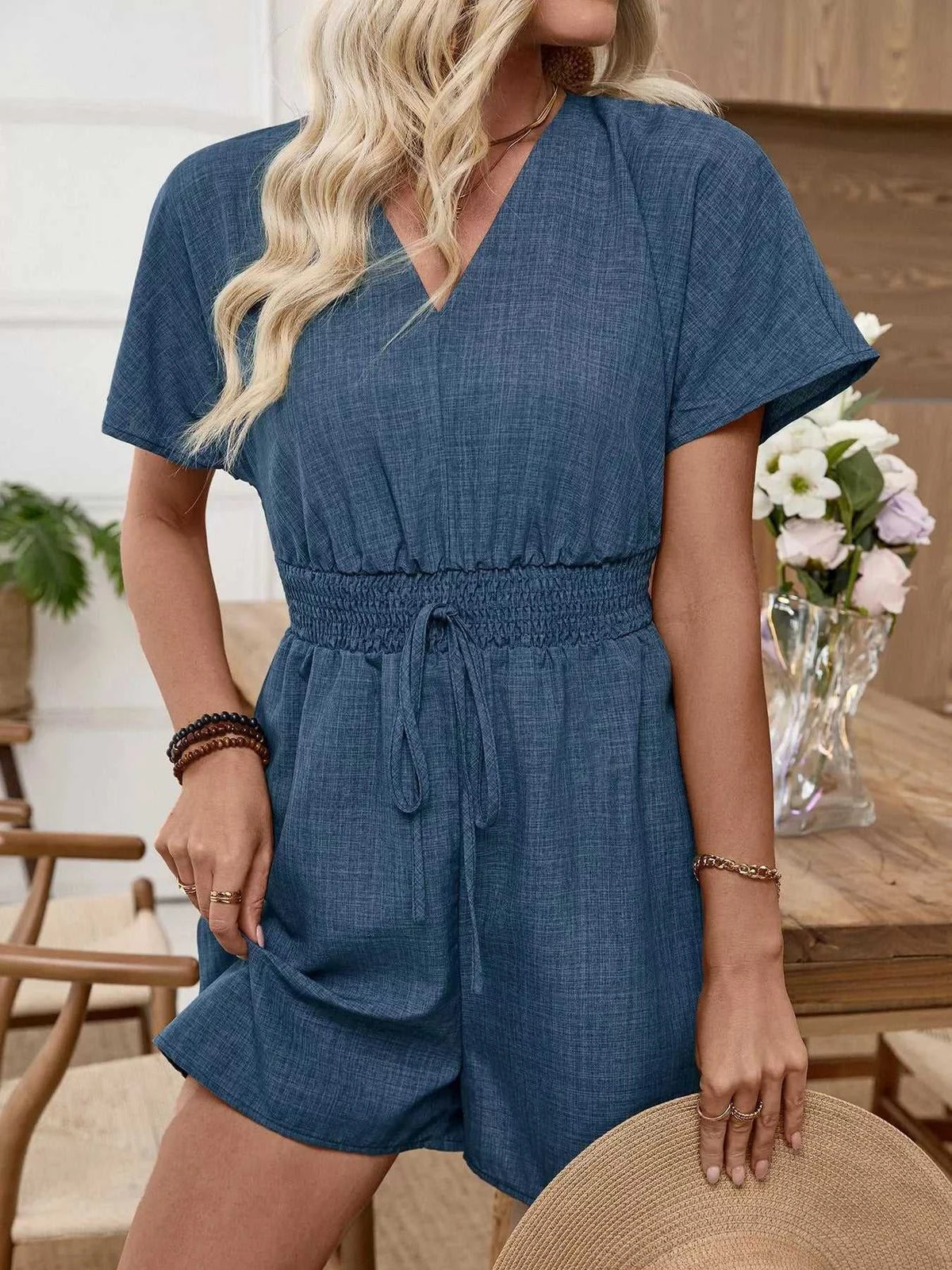 Casual V-Neck Elastic Waist Romper 100100707516722 32 Affordable Fashion Under $100 Jerry's Apparel 