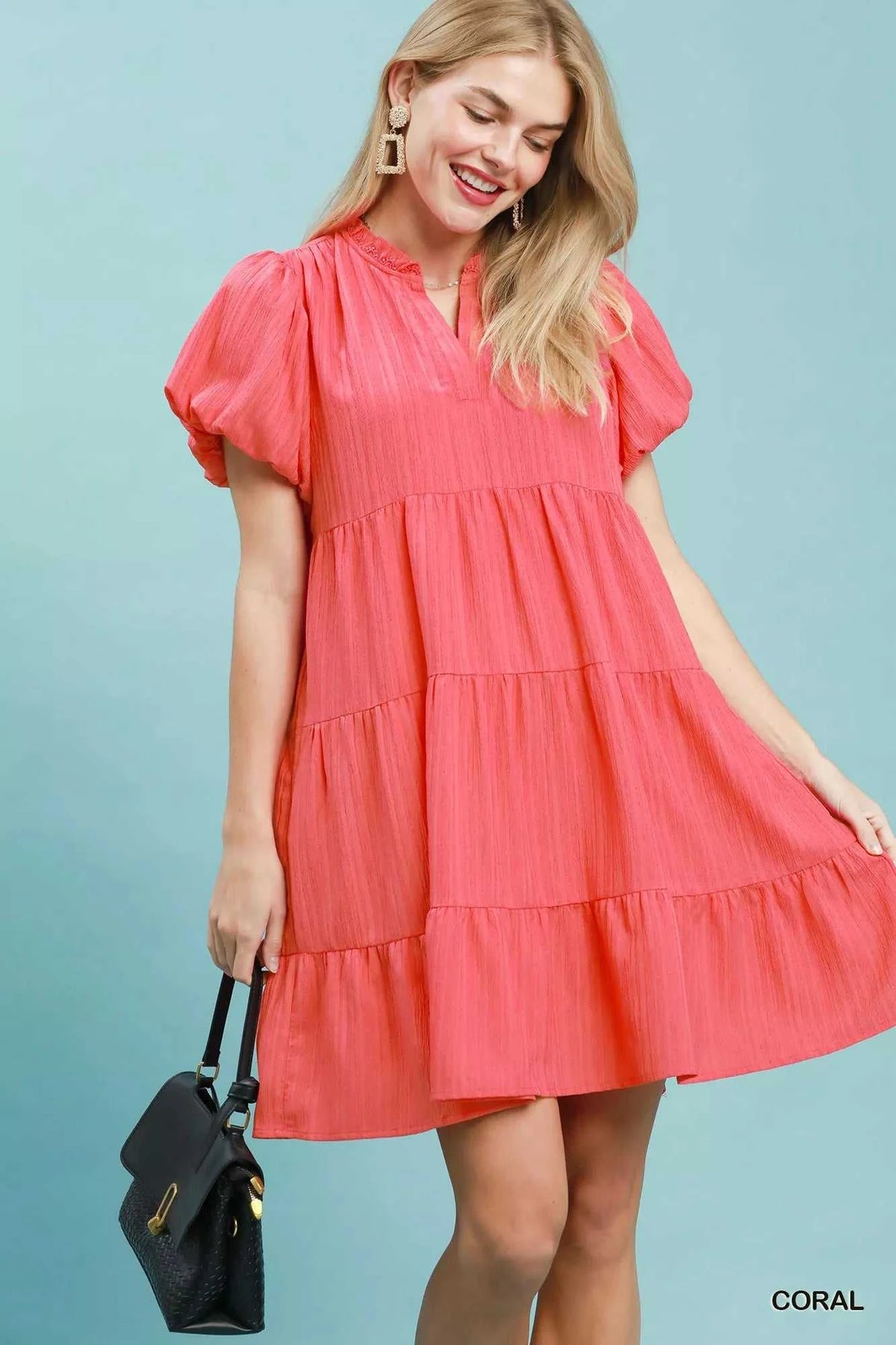 Umgee Puff Sleeve Tiered Babydoll Dress 100100716131167 55 Affordable Fashion Under $100 Jerry's Apparel 