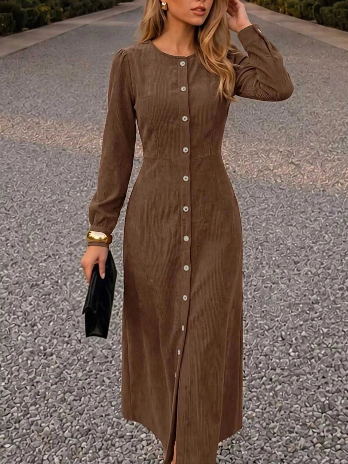 Corduroy Button-Down Maxi Dress 101001882053636 62 Jerry's Apparel 