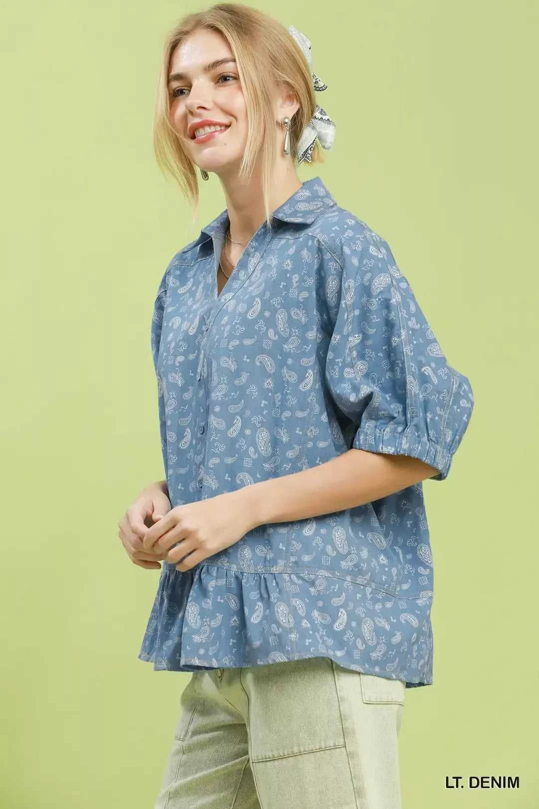 Umgee Paisley Print Chambray Top 100100431981681 57 Affordable Fashion Under $100 Jerry's Apparel 