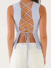 Back Lace Up Sleeveless Top with Cinched Waist Design 100100957854098 34 Affordable Fashion Under $100 Jerry's Apparel 