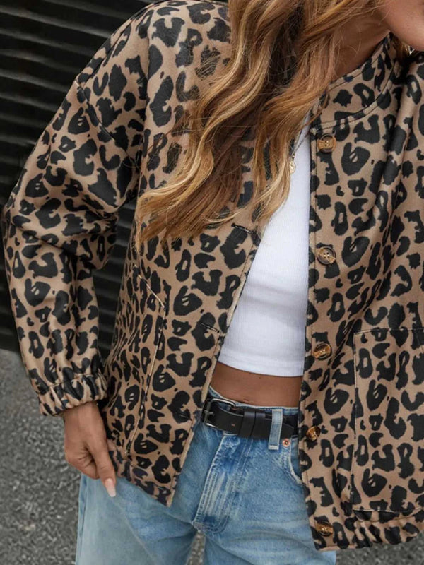 Leopard Print Casual Button Up Jacket 100100635171280 56 Jerry's Apparel 