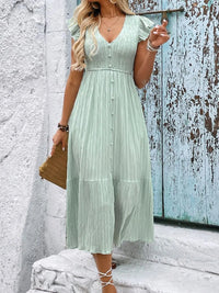 V-Neck Ruffled Cap Sleeve Dress