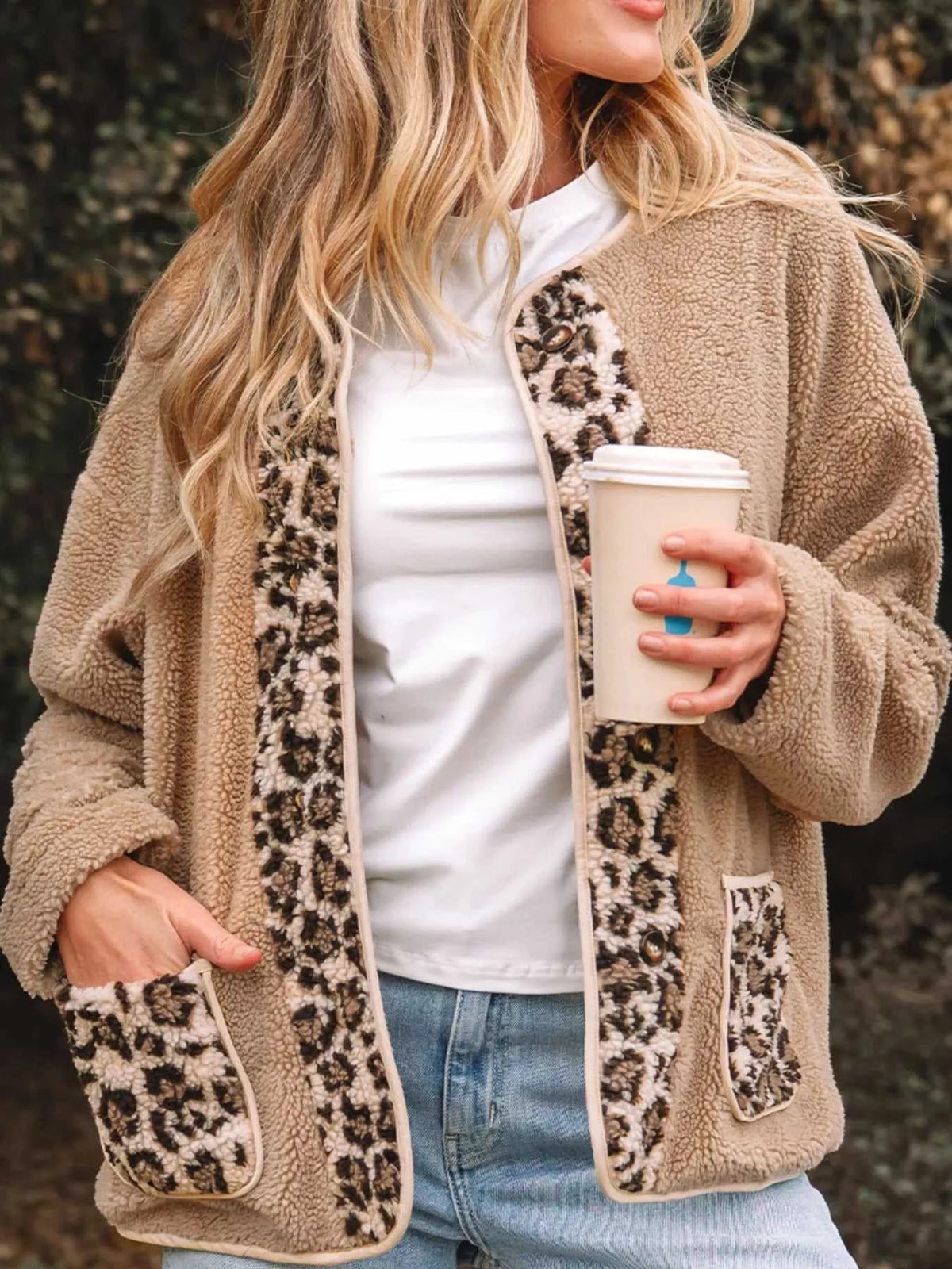 Casual Leopard Print Accent Plush Jacket with Pockets 100100351543106 61 Affordable Fashion Under $100 Jerry's Apparel 