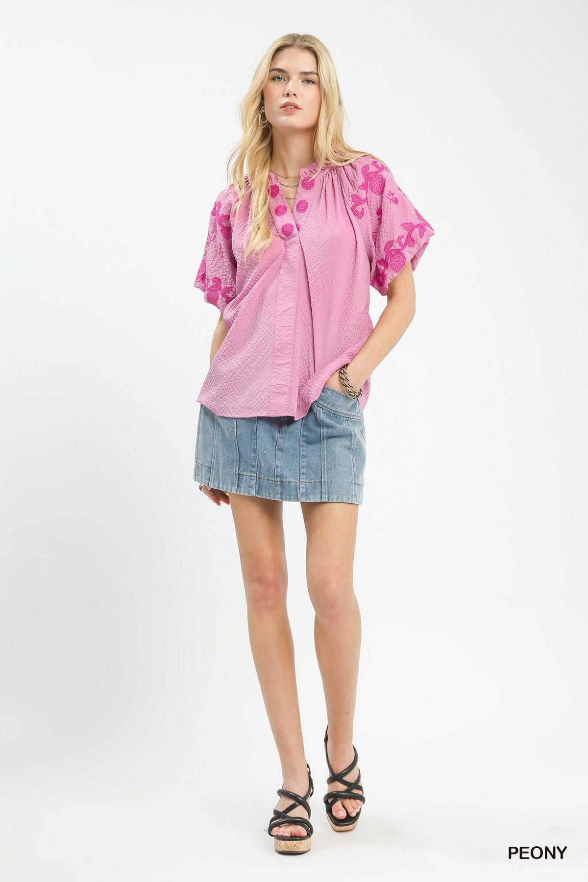 Umgee Embroidered Textured Flutter Sleeve Top 100100882801446 57 Affordable Fashion Under $100 Jerry's Apparel 