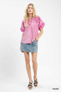 Umgee Embroidered Textured Flutter Sleeve Top 100100882801446 57 Affordable Fashion Under $100 Jerry's Apparel 