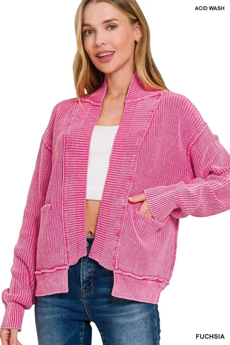 Zenana Washed Dropped Shoulder Cardigan with Side Pockets 100100659501006 57 Affordable Fashion Under $100 Jerry's Apparel 