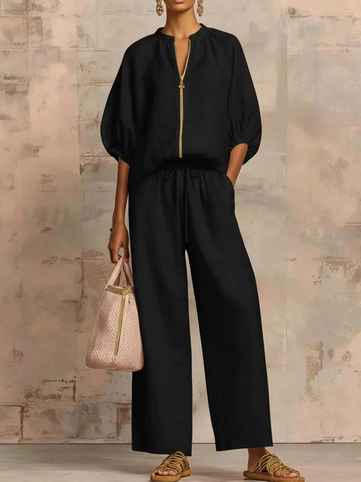 Full Size Zip-Front Top and Wide-Leg Pants Set Plus Size 101001746488777 43 Affordable Fashion Under $100 Jerry's Apparel 