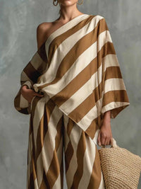 Full Size One-Shoulder Striped Top and Wide-Leg Pants Set Plus Size 100100587283863 37 Affordable Fashion Under $100 Jerry's Apparel 