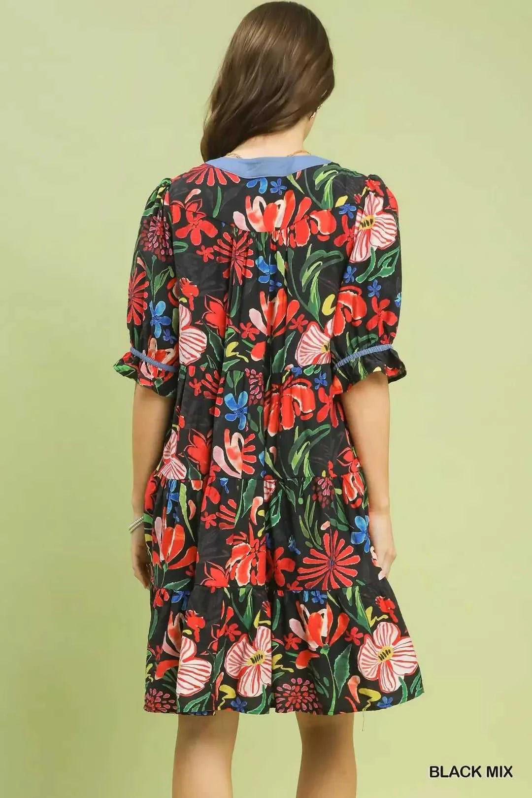 Umgee Floral Tiered Puff Sleeve Dress 100100910251622 60 Affordable Fashion Under $100 Jerry's Apparel 
