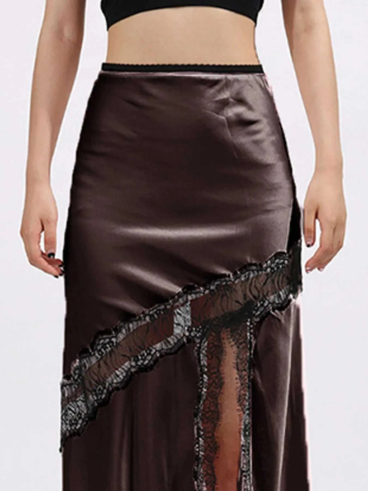 Lace Trim Asymmetrical Midi Skirt 100100647329706 101 Jerry's Apparel 