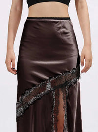 Lace Trim Asymmetrical Midi Skirt 100100647329706 101 Jerry's Apparel 
