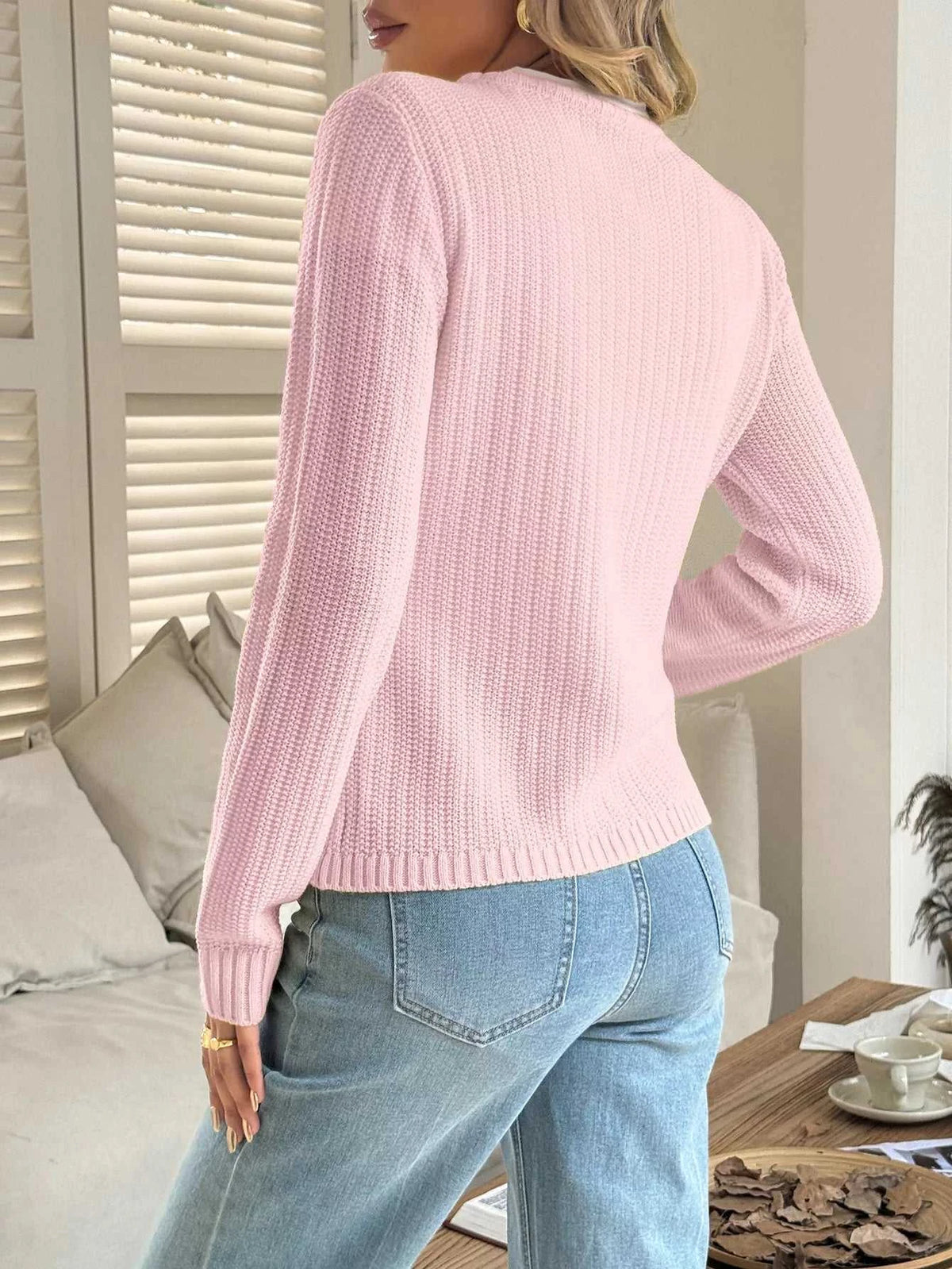 Button-Front Ribbed Long Sleeve Cardigan 100100873409689 56 Women's Sweaters and Knitwear Jerry's Apparel 