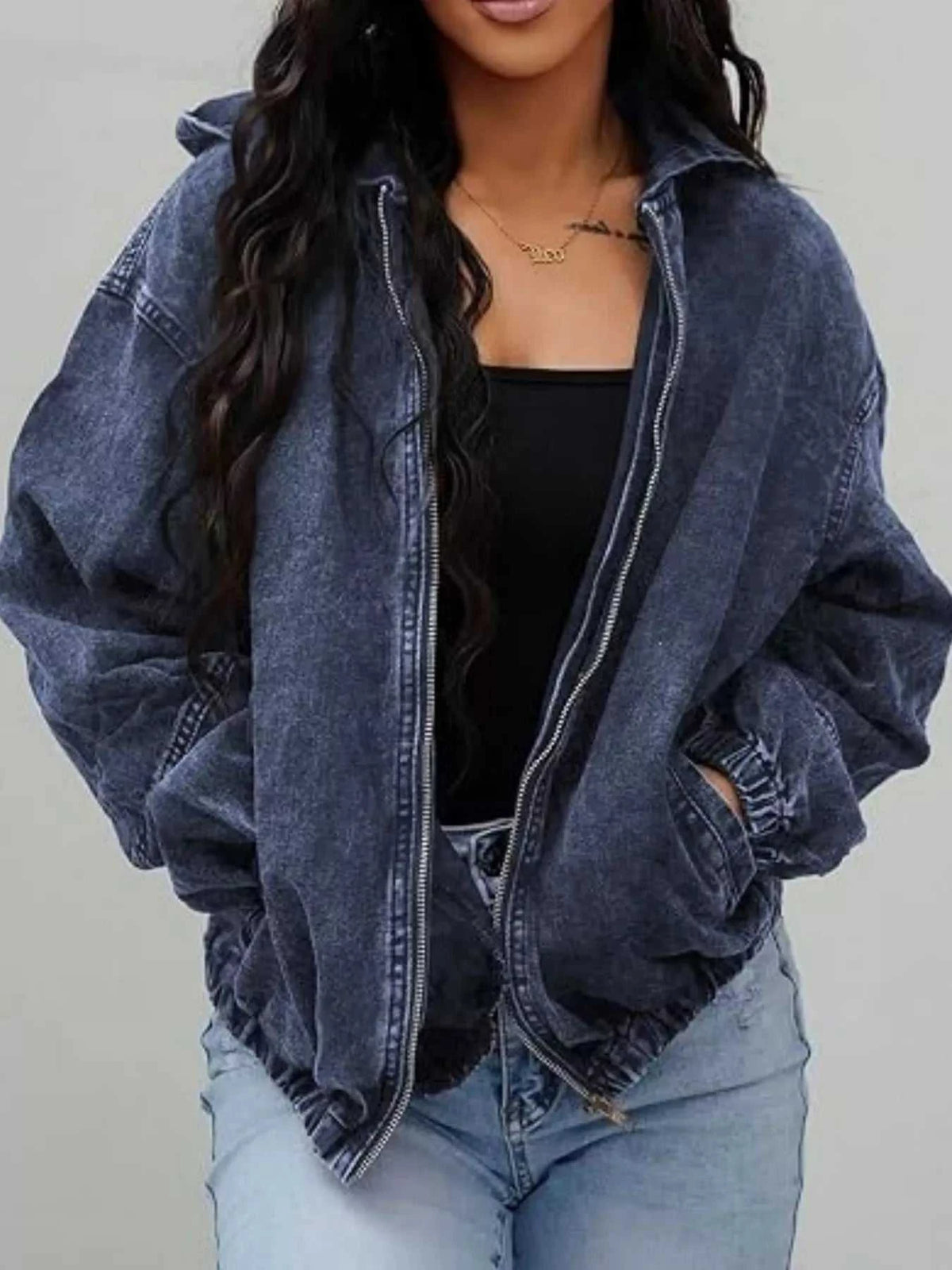 Vintage Washed Zip Up Hooded Denim Jacket 101003931573383 64 Affordable Fashion Under $100 Jerry's Apparel 